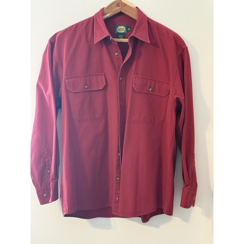 Cabela's Outdoor Gear Shirt Red Cotton Men's XL Long Sleeve‎ Button-Up Pockets
